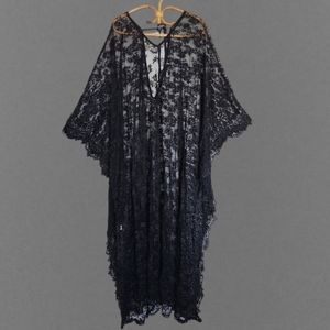 Black lace butterfly sleeve long cover up